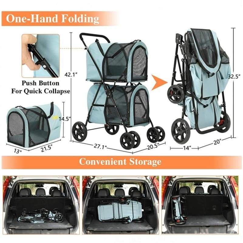 Double Pet Stroller for 2 Pets with Suspension System 360° Rotating