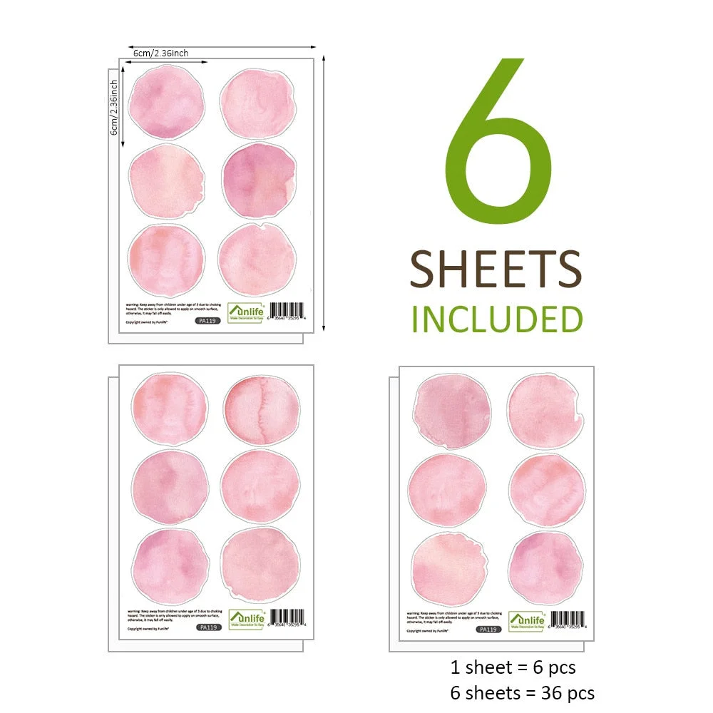 36 Pcs/Set Watercolor Dot Wall Stickers for Kids Rooms Decoration DIY Fade Resistance for Home Bedroom Decor