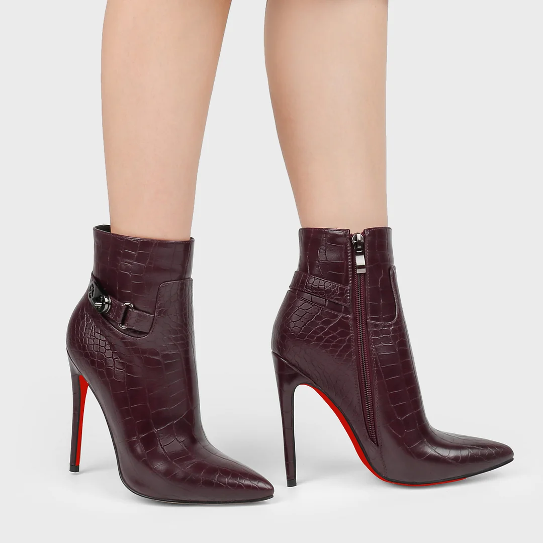 120mm Women's Ankle Boots Closed Pointed Toe Red Bottom Shoes Fashionable Stilettos Autumn Dress Booties-MERUMOTE