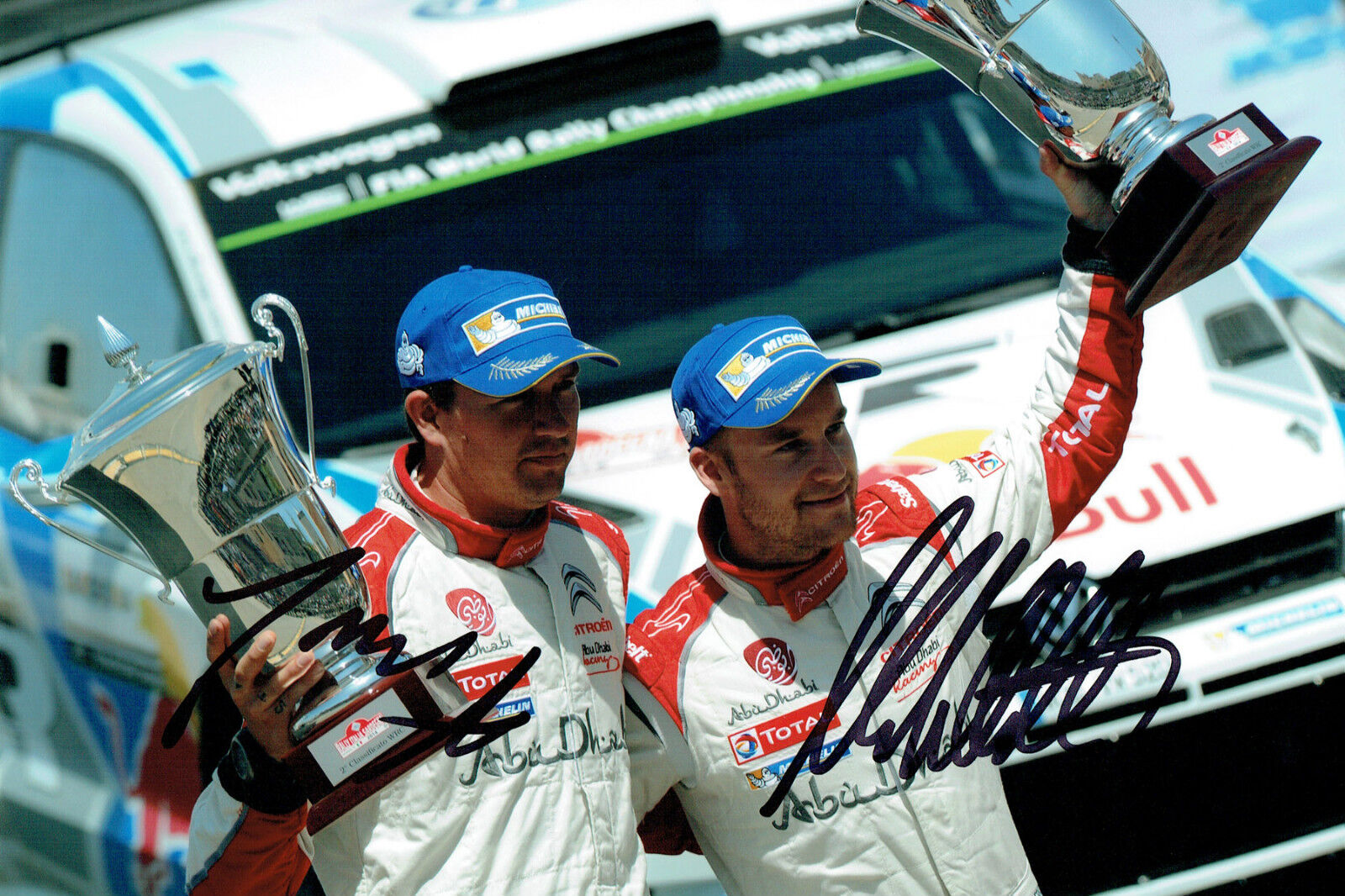 Mads OSTBERG & Jonas ANDERSSON WRC SIGNED AUTOGRAPH 12x8 Trophy Photo Poster painting AFTAL COA