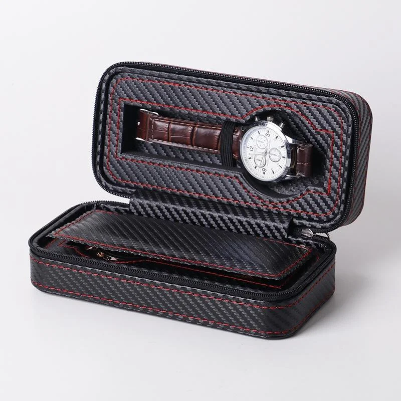 PU Leather Full Carbon Fiber Zipper Watch Bag Watch Storage Display Box, Style: 02 Watch Position