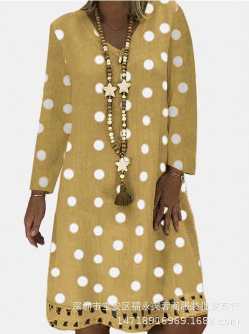 Popular Long Sleeved V-Neck Printing Long Dress