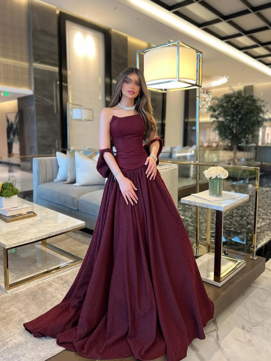 Princess-Inspired Burgundy Straight Across A-Line Pleated Prom Dress YK0217