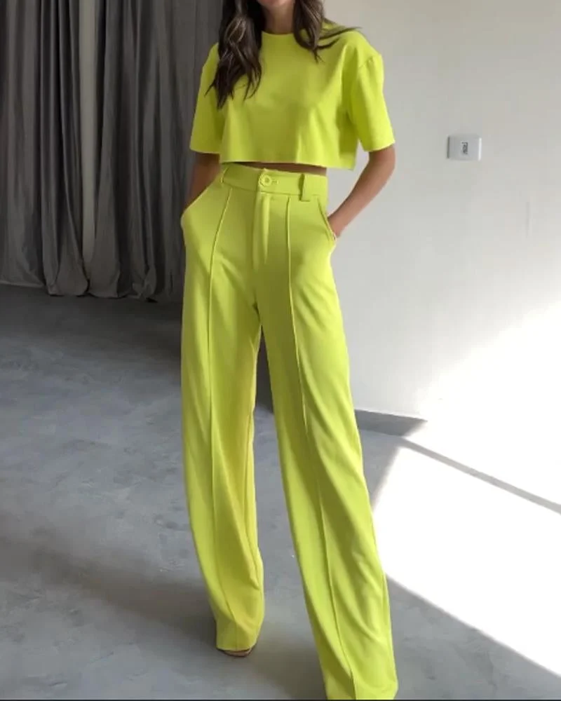 Simple Casual T-shirt Suit Pants Set