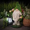 Flocked Gnome Statue with Solar Light Outdoor Gnome Decoration for Outdoor Decor