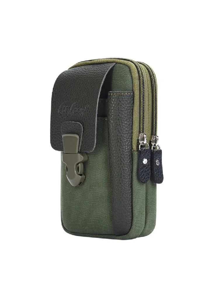 Men Outdoor Sport Waist Bag Canvas Business Belt Mobile Phone Pouch (Green)
