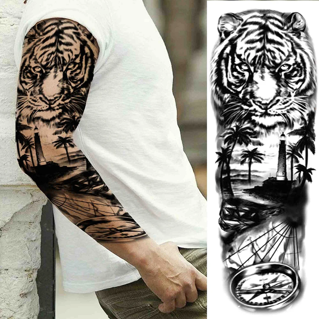 Sexy Wolf Full Flower Arm Temporary Tattoo Stickers For Men Body Art Sleeve Tattoo Decals Girl Women Waterproof Tatoo Fox Legs