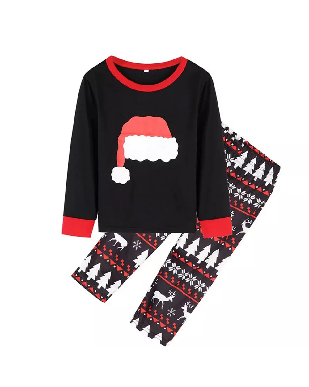 Black Santa Hat deer Print Christmas Pajamas