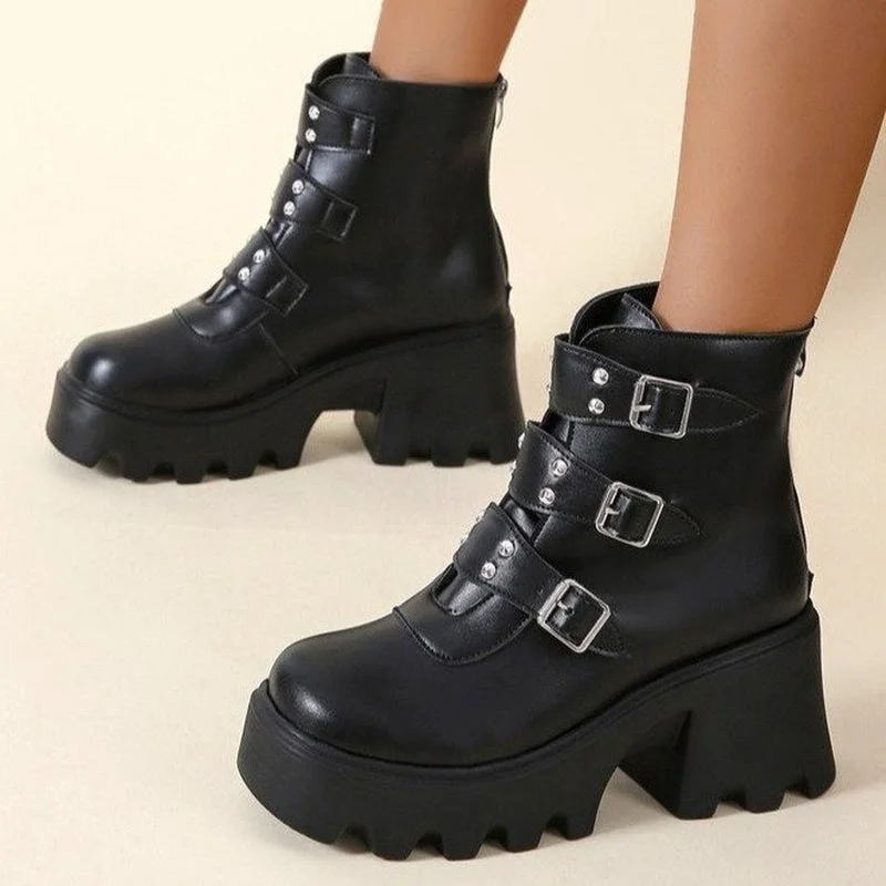 Autumn/winter belt buckle punk platform short boots female British style fashion trifle rider boots side zipper Martin boots