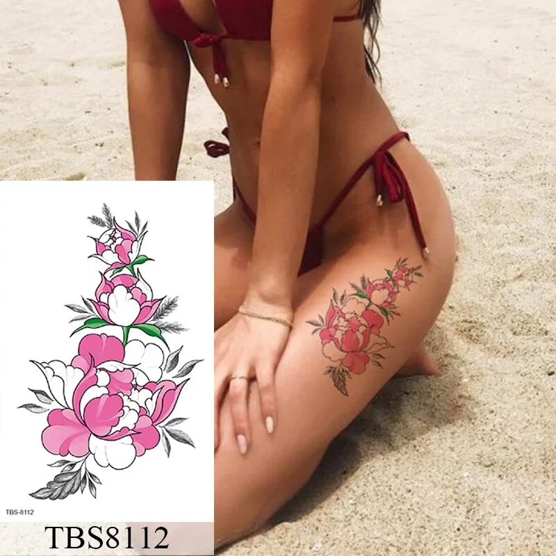 Waterproof Temporary Tattoo Sticker Flower Peony Rose Sketches Flash Tattoos Black Henna Body Art Arm Fake Tatoo Women Men