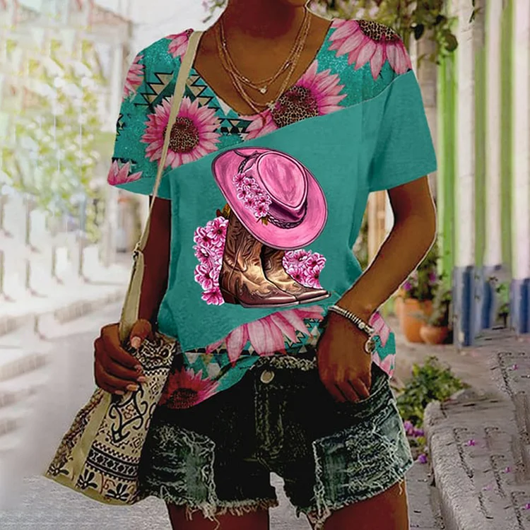 VChics Western Retro Casual Print T-Shirt
