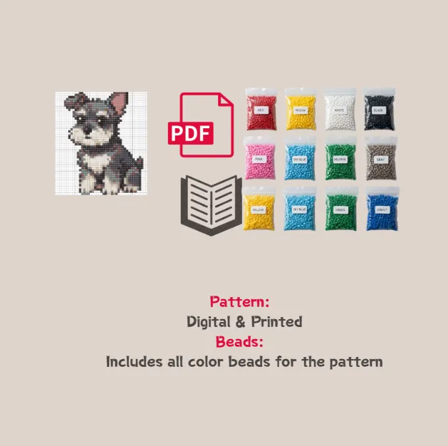Schnauzer Pixel Pattern Fuse Bead Kit  | Cute DIY Fuse 1161 Beads Set