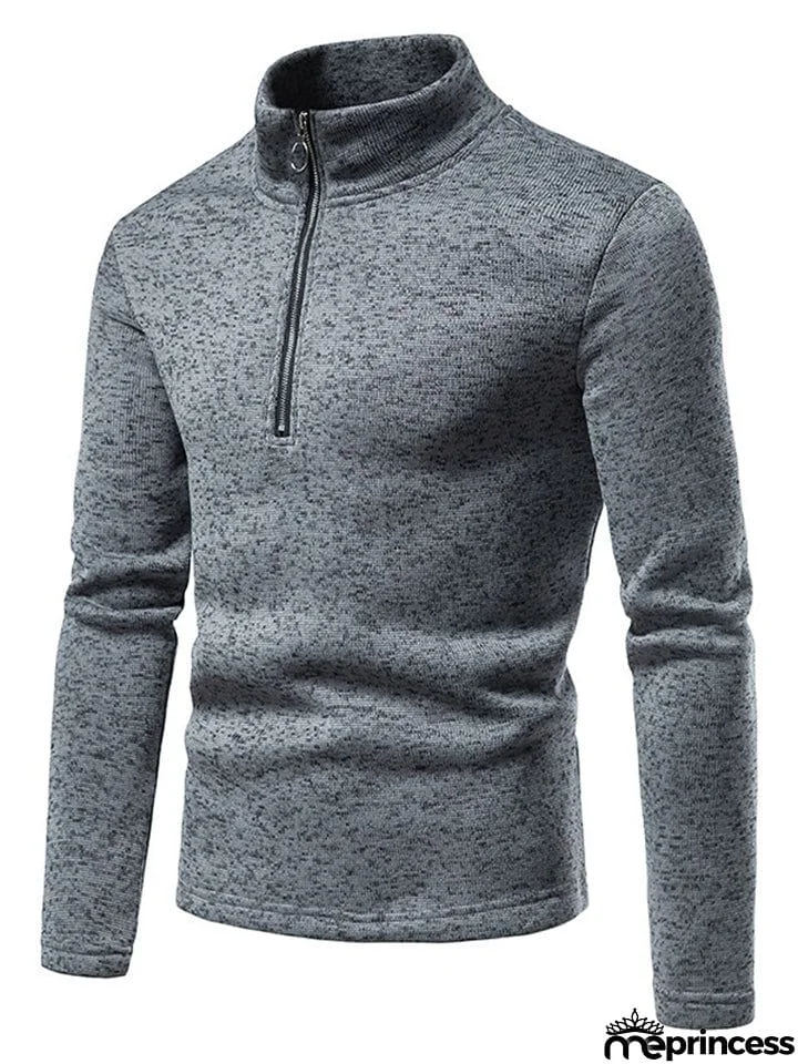 Solid Color High Collar Zip Up Base Tops for Men