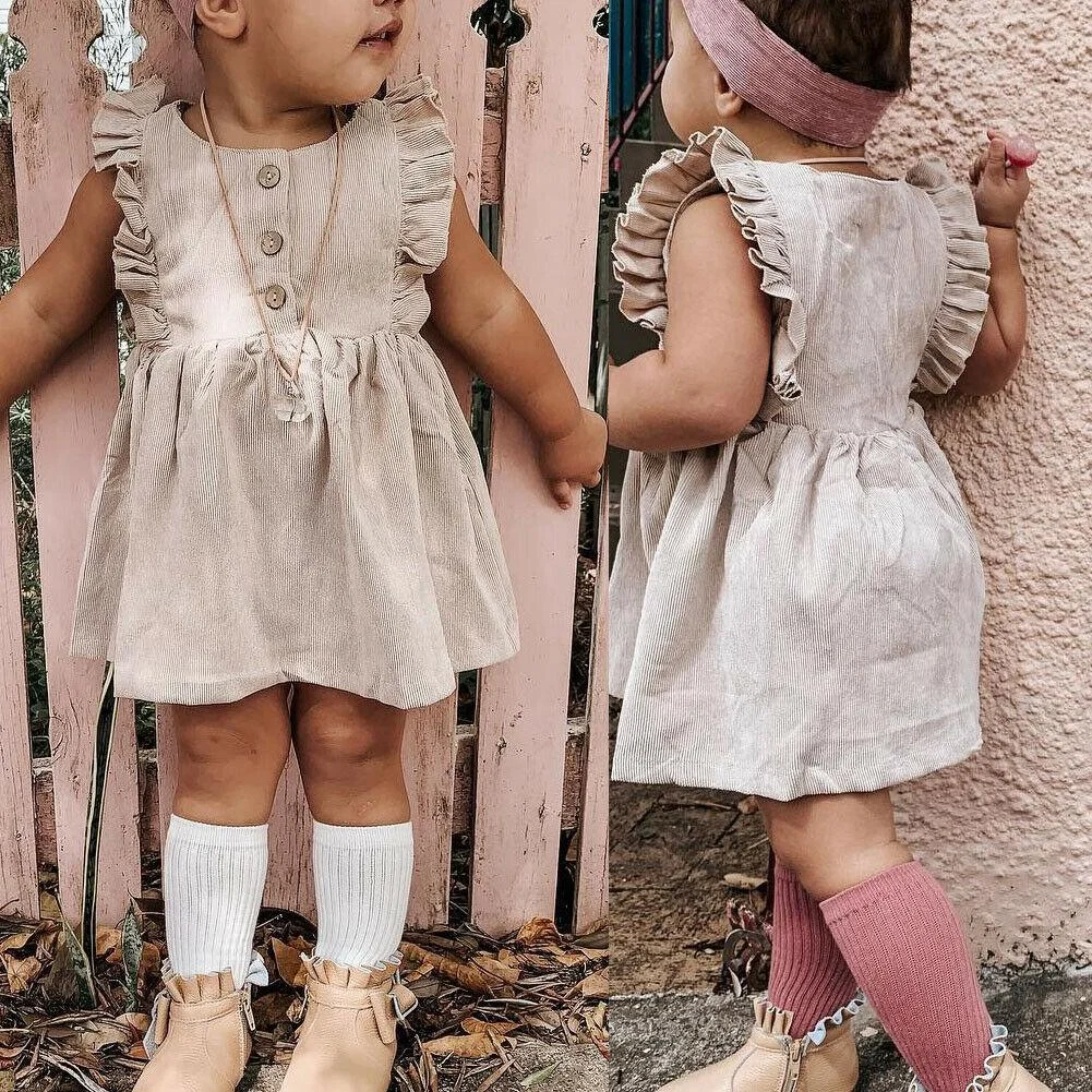 2019 Baby Summer Clothing Toddler Baby Girl Solid Dress Ruffles Sleeveless Princess Casual Dress A-Line Party Lace Sundress 1-6Y
