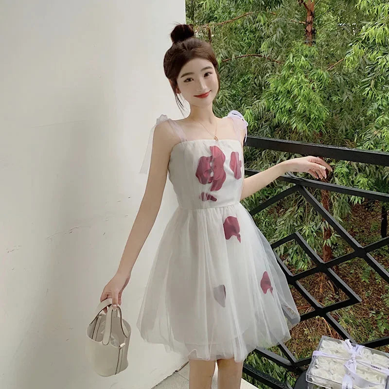 Aiertu Vintage Floral Strap Dress Women Sexy Backless Evening Party Fairy Dress  Spring High Street Korean Beach Casual Dress Aiertu