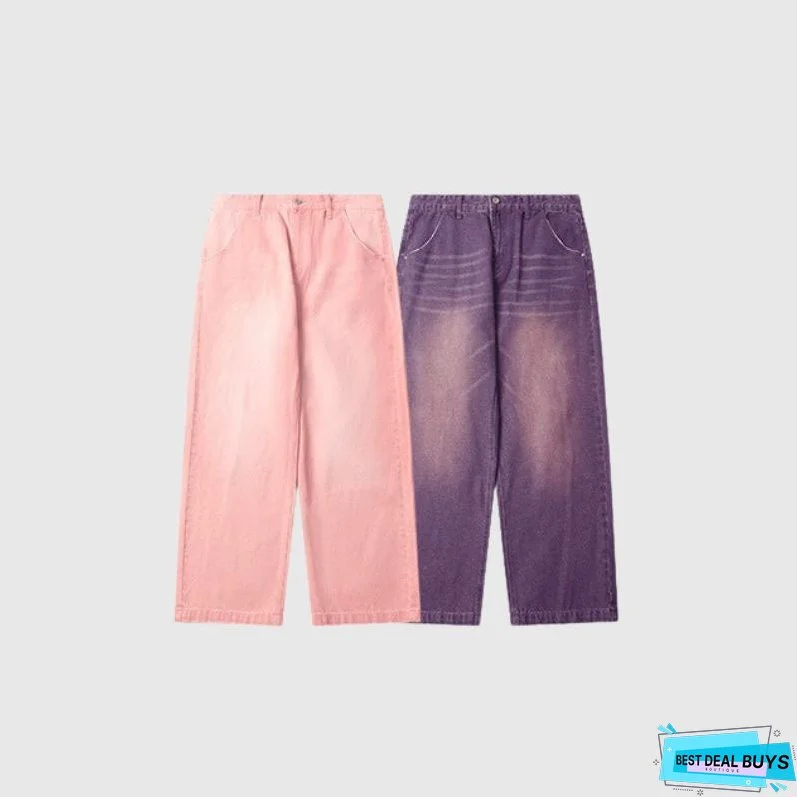 Macaron Inspired Washed Wide Leg Jeans