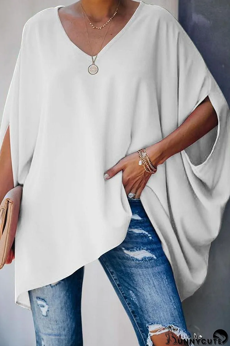 Solid Color Batwing Sleeve T-shirt