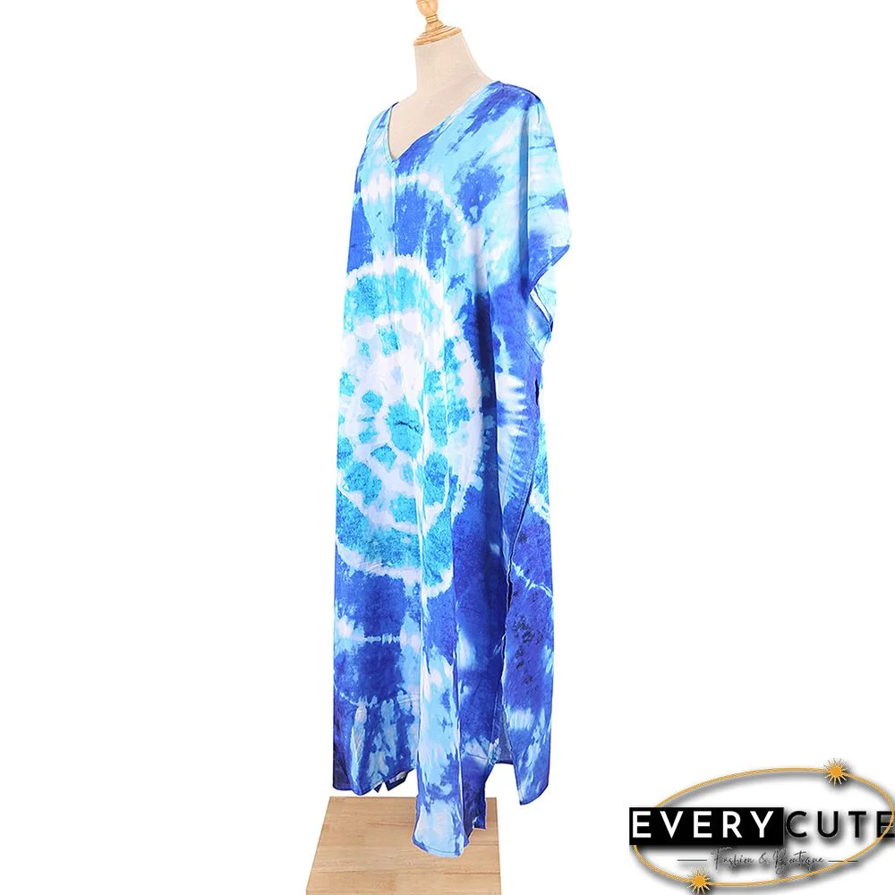 Navy Blue Graffiti Loose Beach Kimono Dress