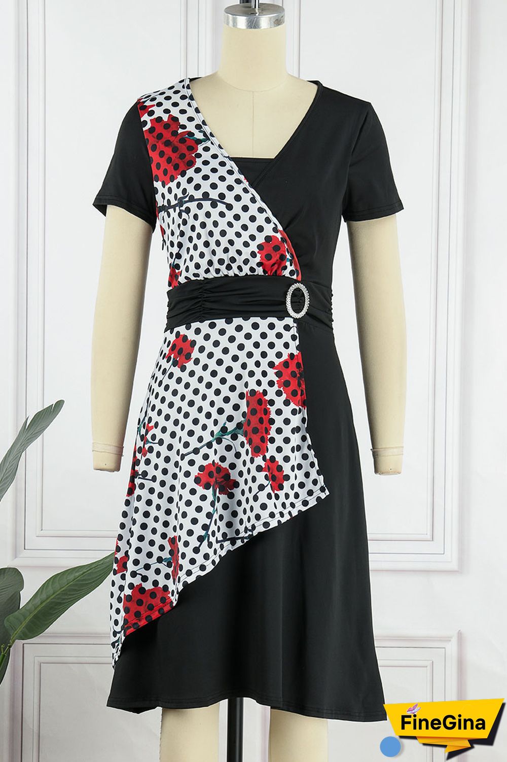 Black White Casual College Print Patchwork V Neck A Line Dresses