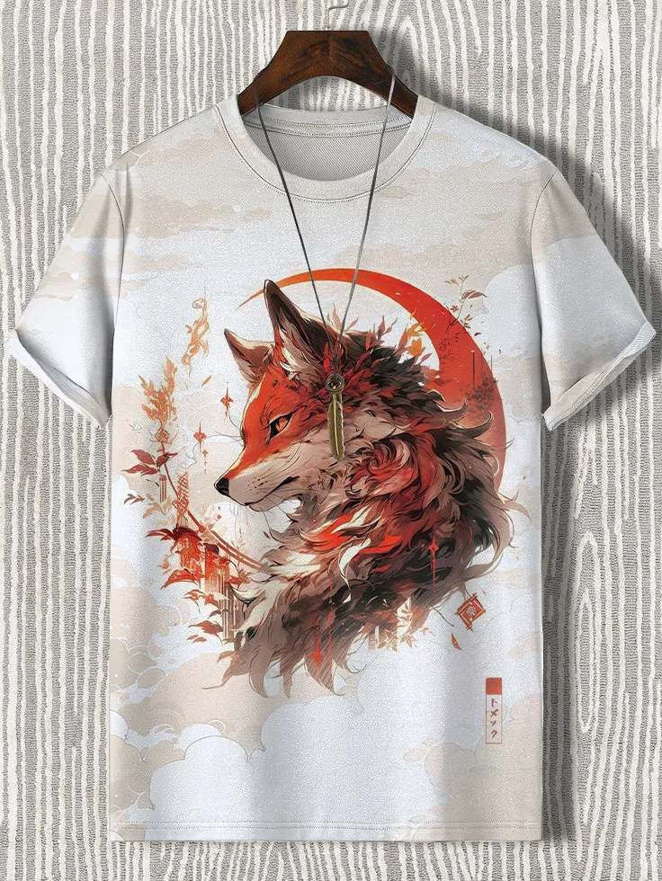 Men's Fantasy Mysterious Fox Demon Art Print Casual T-Shirt