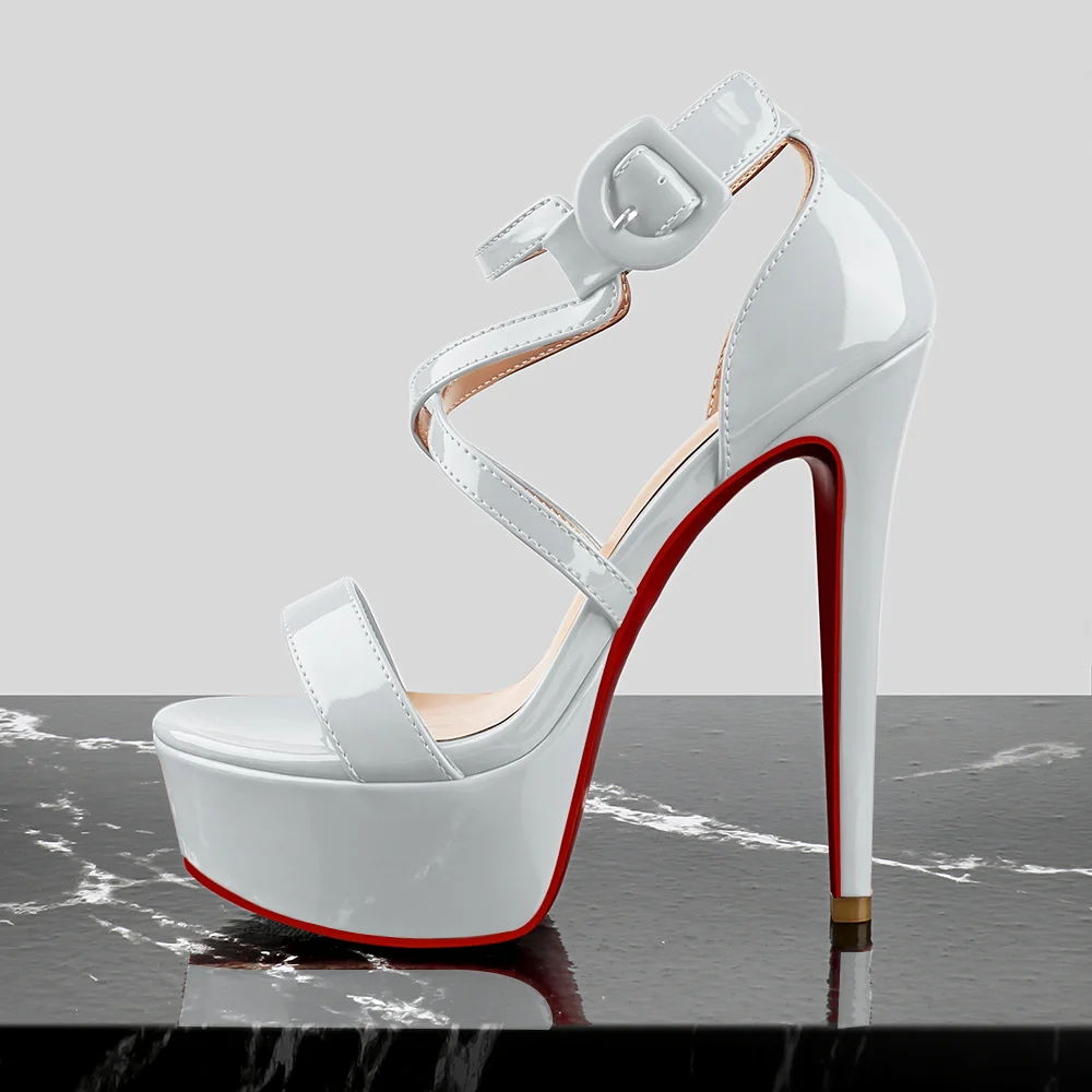150mm Women's Platform High Heel Open Toe Thin High Heel Ankle Cross Lace Red Bottoms Sandals