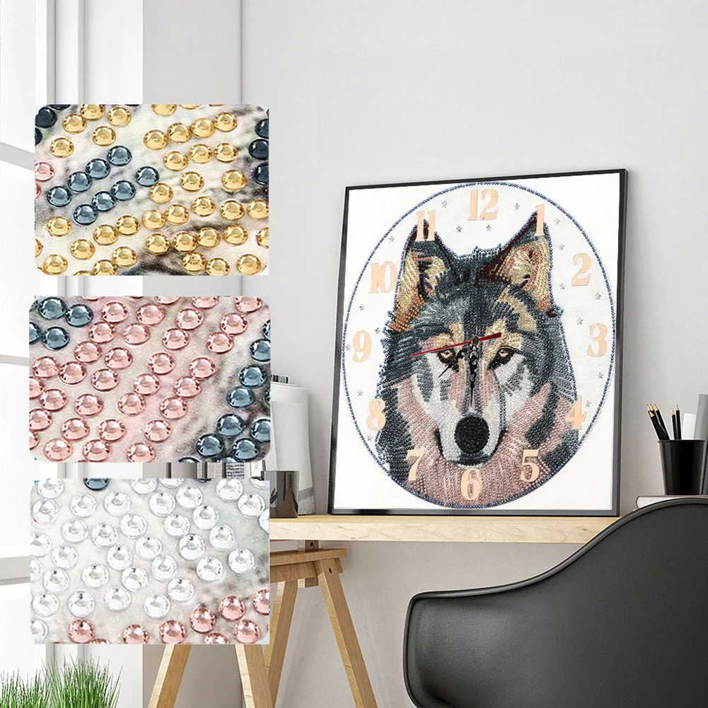DIY Crystal Rhinestone Diamond Painting Wolf Clock(35*35cm)