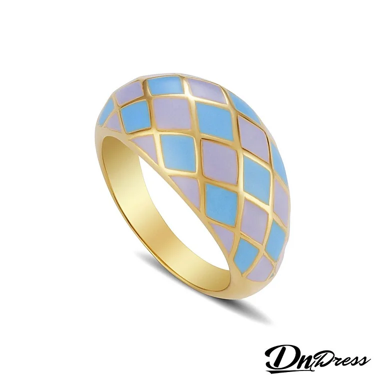 Women's Creative Fashion Multicolor Rhombus Enamel Drip Oil Ring