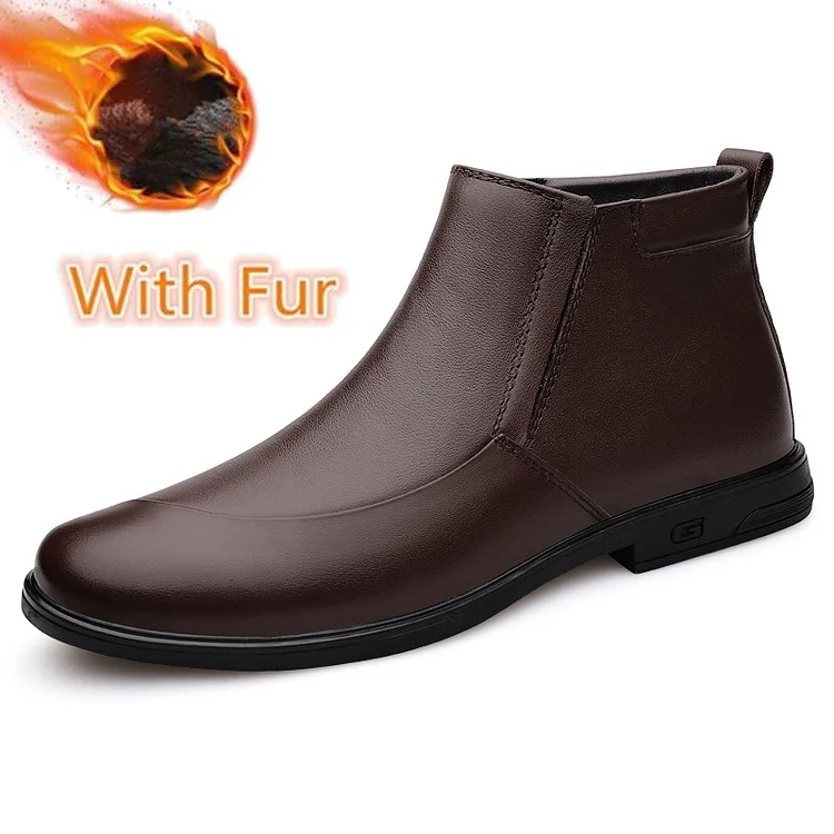 Damulin Genuine Leather Mens Boots Winter British Style Casual Men Ankle Boots Side Zipper Design Motorcycle Boots Warm Winter Man Shoes