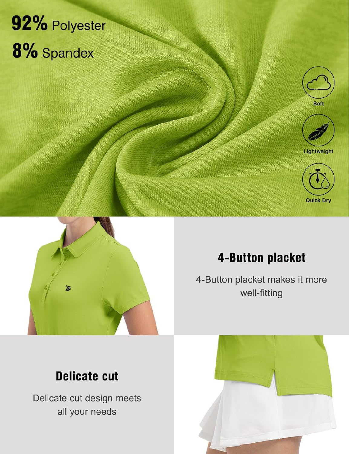 Women's Golf Polo Short Sleeve Shirts Lightweight Moisture Wicking Collared T Shirt Quick Dry 4-Button