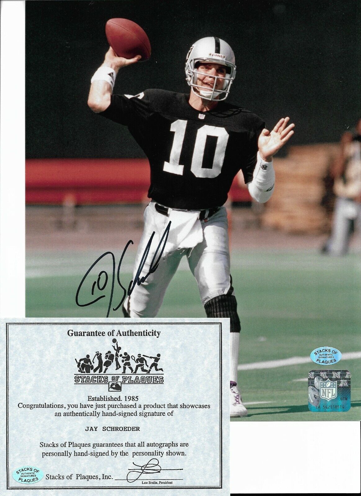 Oakland Raiders Jay Schroeder Signed 8x10 Football Photo Poster painting SOP Washington Bengals