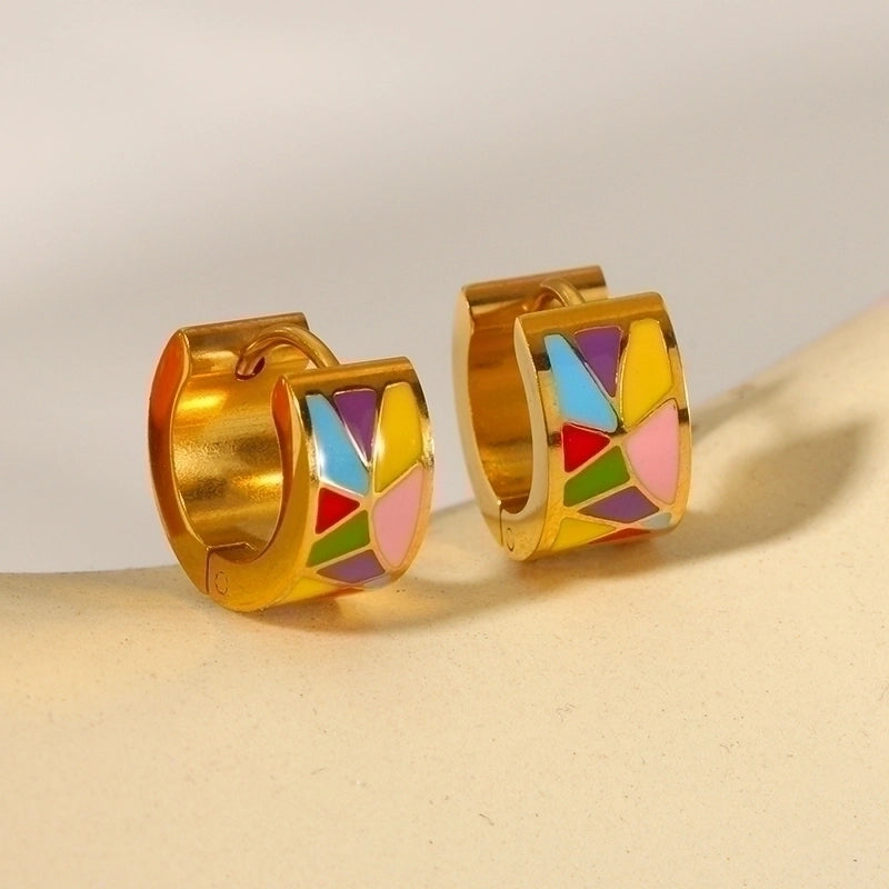 1 Pair IG Style Color Block Epoxy Plating 201 Stainless Steel 18K Gold Plated Earrings