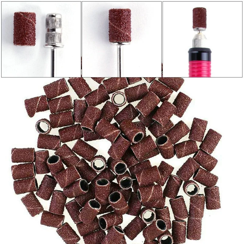 100pcs Electric Drill Sand Brands for Grinding Removal Refillable Nail Art Sand Cutter for Manicure Pedicure Ring Bits-Nail Inspo