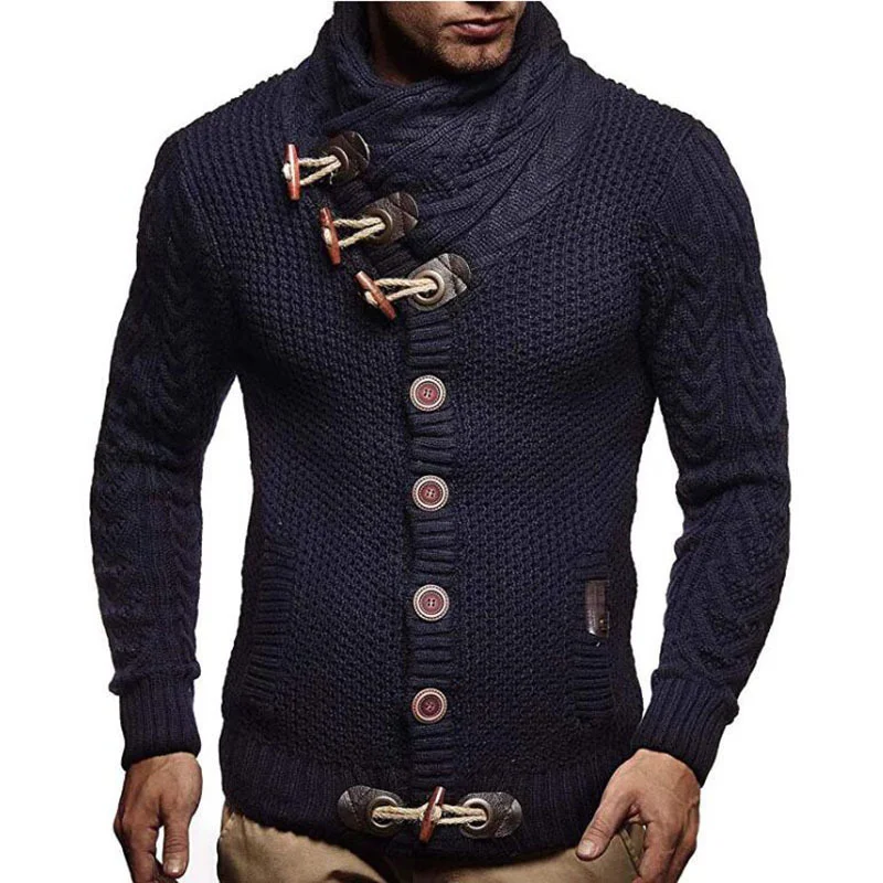Wongn Wongn And Winter Men's Slim High Neck Single Breasted Cardigan Plus-Size Long Sleeve Knit Sweater Men's Wear