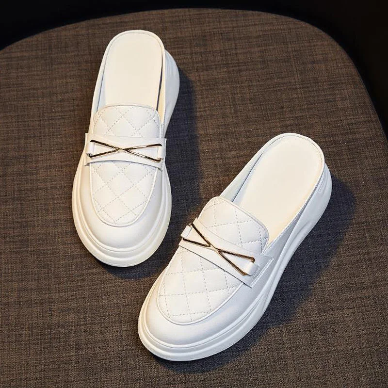 Women's White Shoes Closed Toe Half Slippers 2021 Summer New Ins Versatile Breathable Platform Platform Casual Lady Shoe Sandals