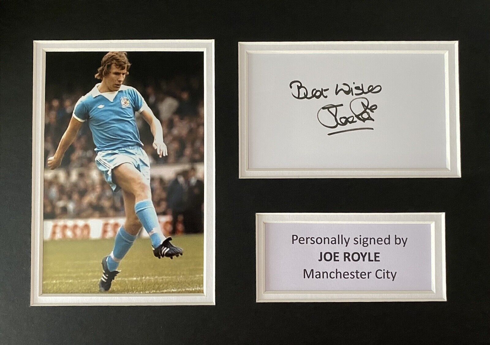 Joe Royle Hand Signed White Card In A4 Manchester City Mount Display