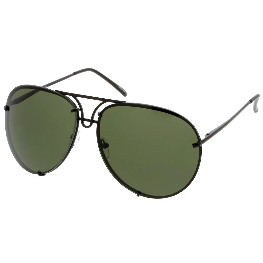 Oversize Rimless Metal Aviator glasses Slim Arms Tinted Lens 68mm