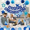 Birthday Decorations, Happy Birthday Banner with Birthday Balloons, Honeycomb Balls, Hanging Swirls, Circle Dots Garland, Happy Birthday Party Decorations for Women Men Boys Girls (Blue)