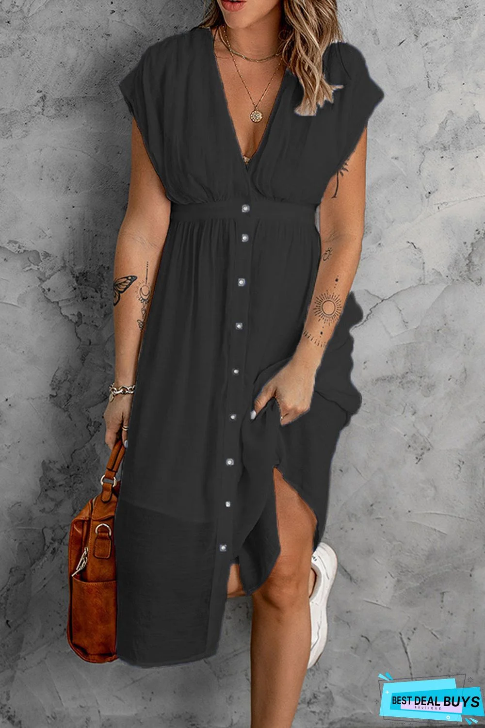 Double-Layer Tulle Solid Color Dress Women's Deep V Short Sleeve Waist Dress White Dresses