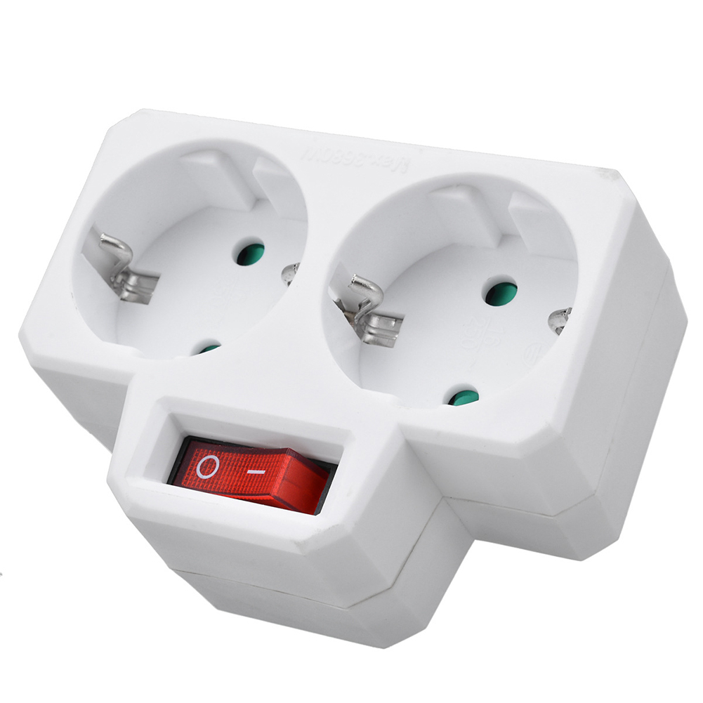 

German/Eu Plug Conversion Socket 1 To 2 Way Power Adapter W/Outlet Switch, 501 Original