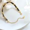 Black PU Leather & Golden Chain Unisex Bracelet Necklace