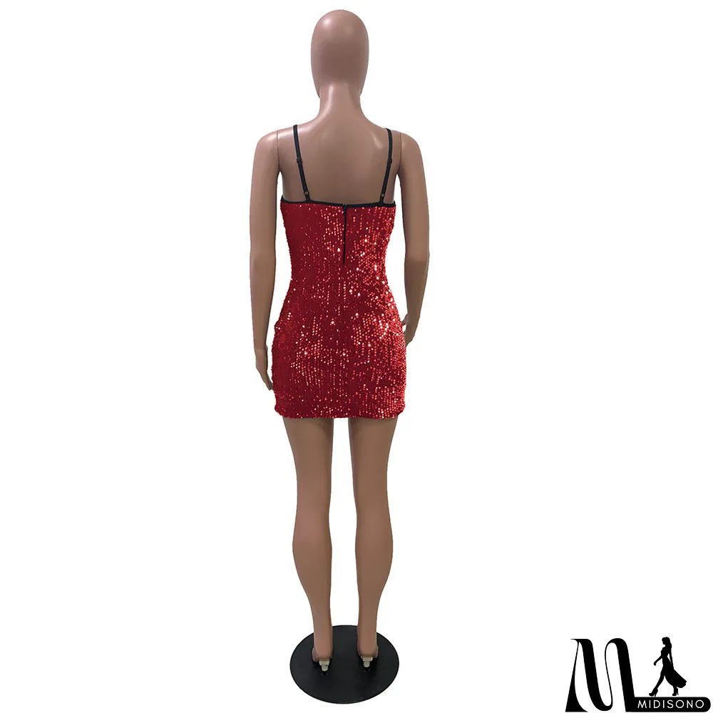 MidiSono - Sexy suspender sequined v-neck dress dress Bodycon Dress