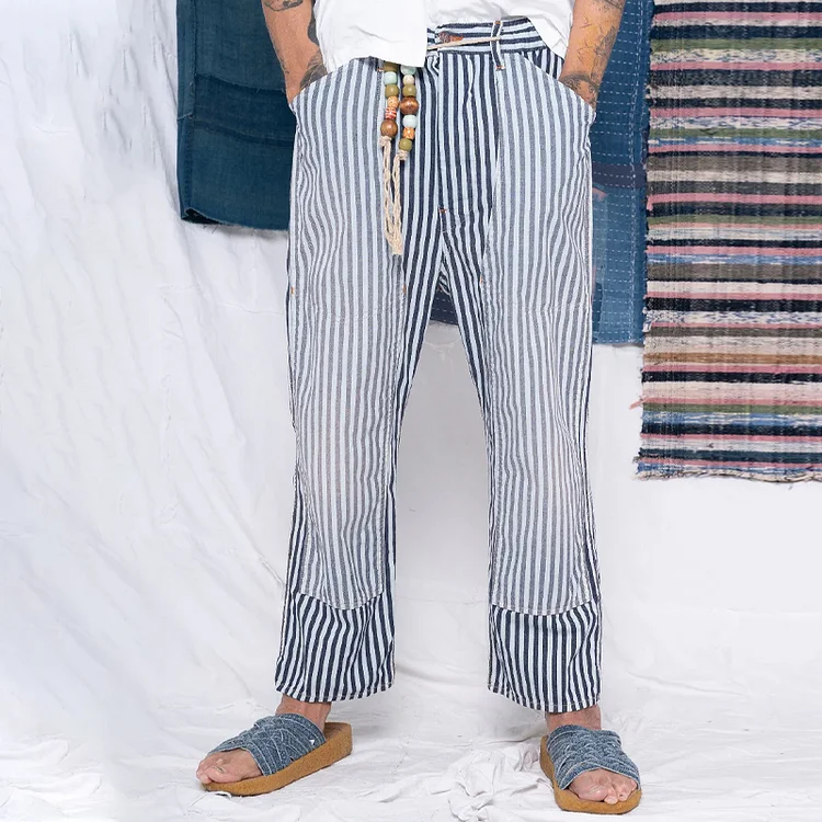 Vintage 7oz Striped Denim Elastic Waist Cargo Pants