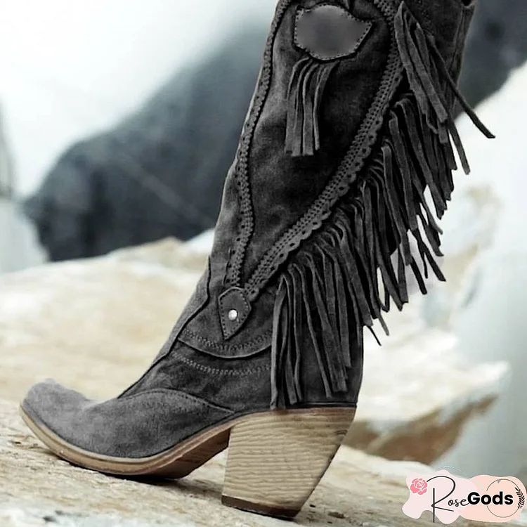 Women Winter Vintage Tassel Knee-High Boots