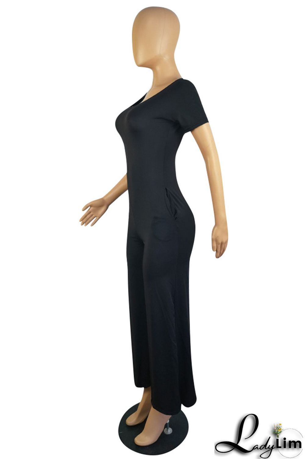 Pink Fashion Casual Solid Patchwork V Neck Regular Jumpsuits