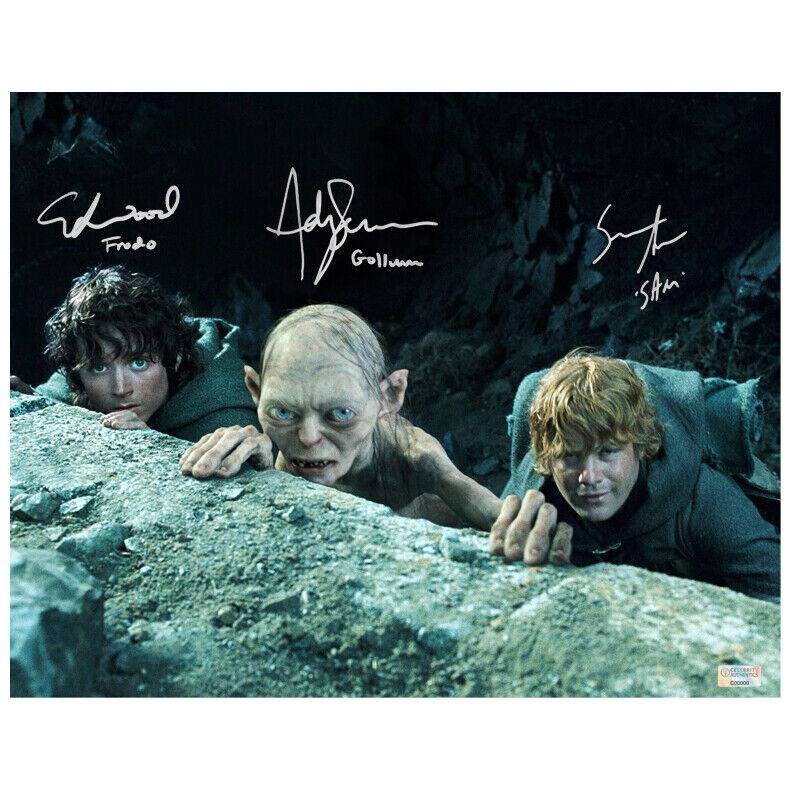 Elijah Wood Sean Astin Andy Serkis Autographed Lord of the Rings 11x14 Photo Poster painting