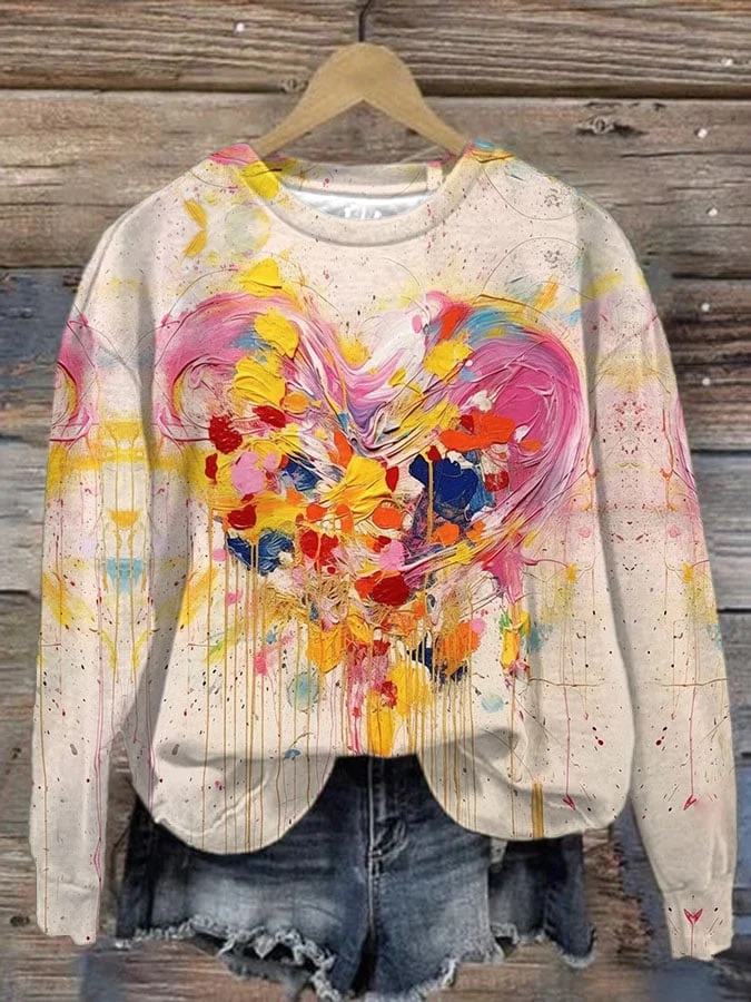 Women's Valentine's Day Printed Long Sleeve Sweatshirt