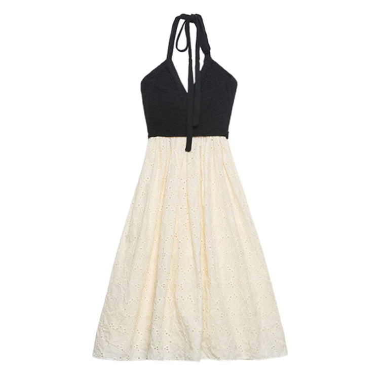 Matching Color Hollow Stitching Top and Mini Dress