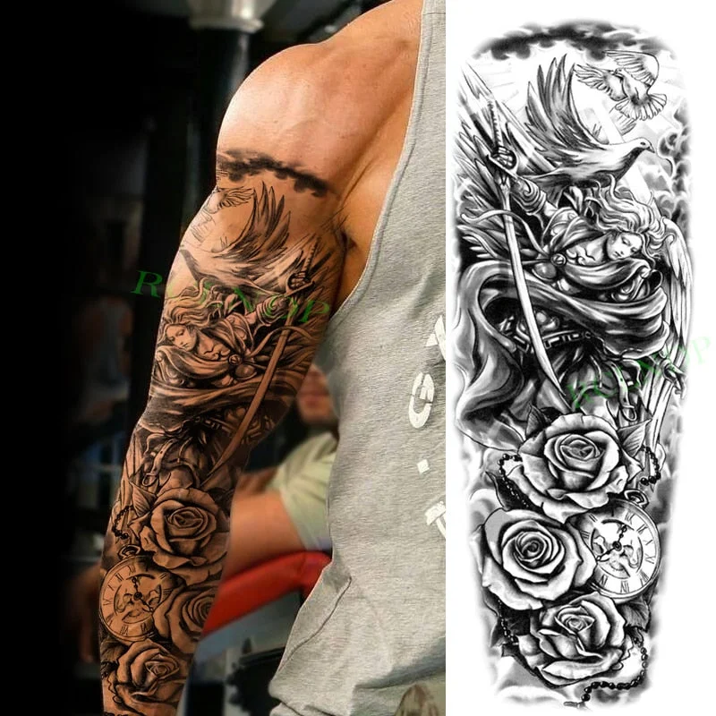 Waterproof Temporary Tattoo Sticker Anubis Ancient Egypt Dog Roma Clock Eye Full Arm Fake Tatto Flash Tatoo Sleeve for Men Women