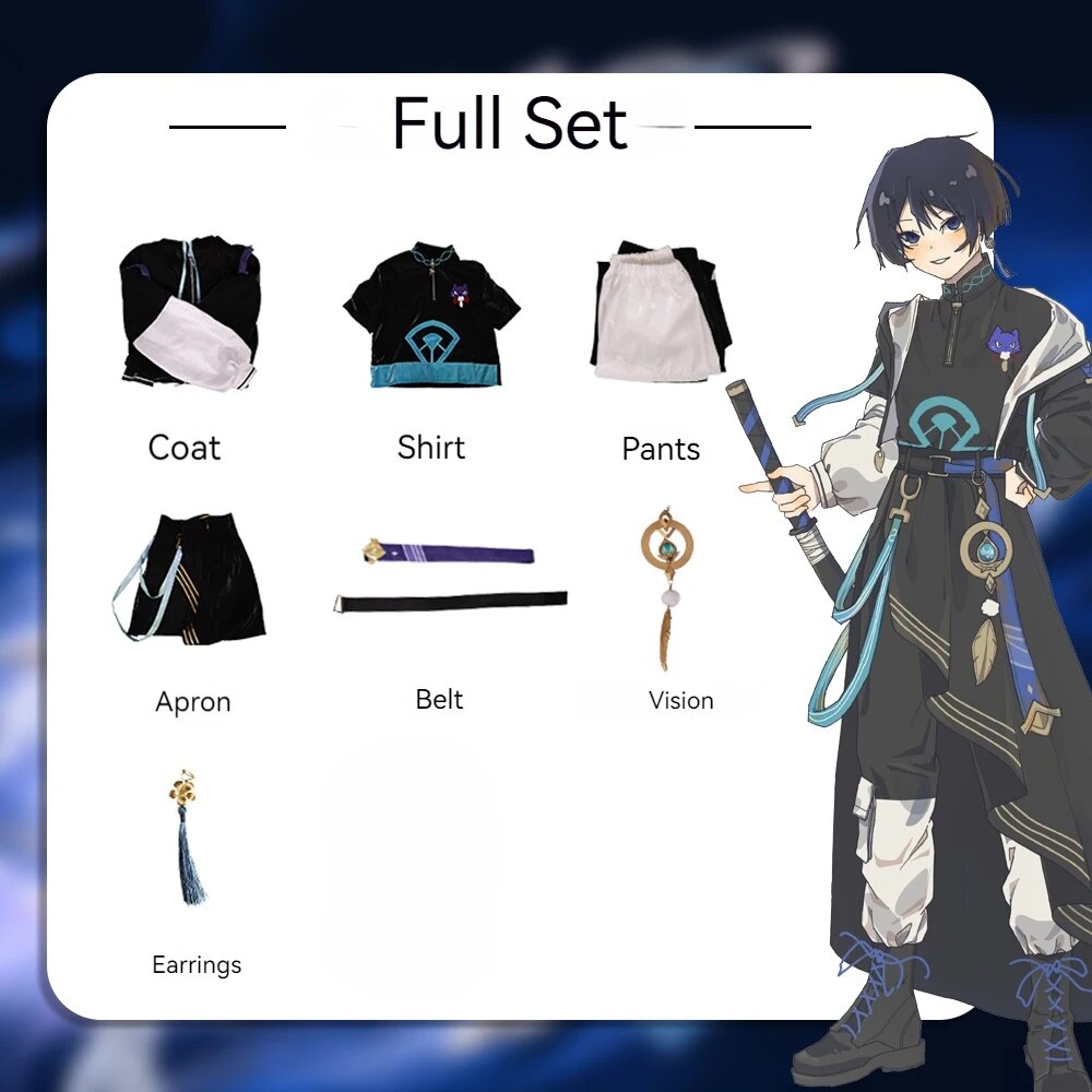 [Wetrose] In Stock Wanderer Cosplay Costume Fanart Doujin Scaramouche Balladeer Genshin Impact Full Set Wig