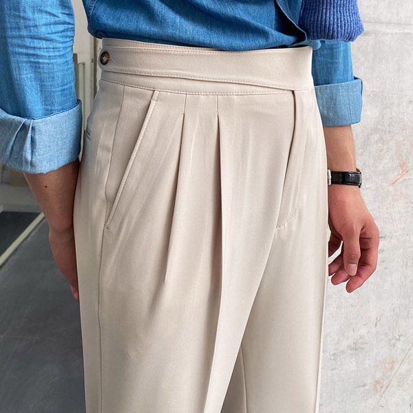 Mens Italian Neapolitan straight trousers with high waist